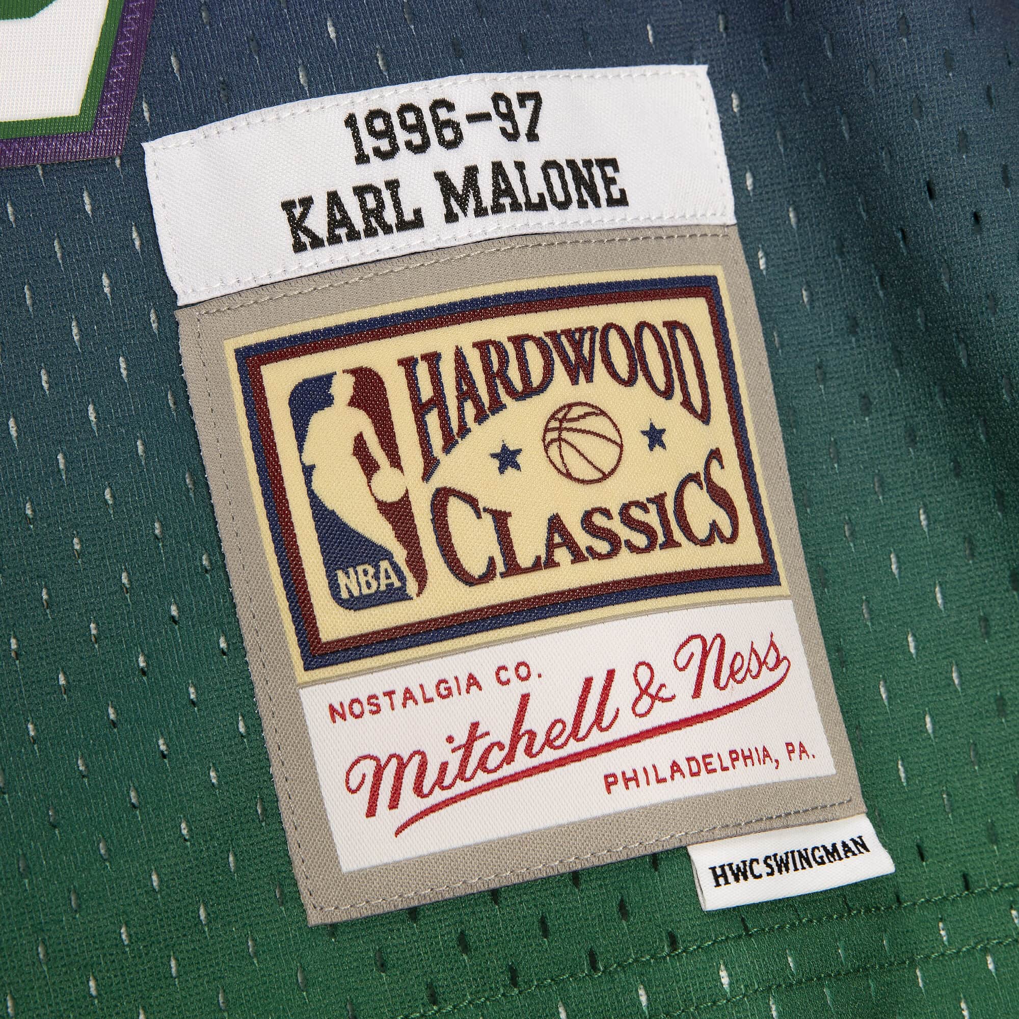 Men's Utah Jazz Karl Malone Mitchell & Ness Green 1996-97 Hardwood Classics  Reload 2.0 Swingman Jersey
